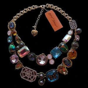 BETSEY JOHNSON Retired Halloween Multiple Charms & Stones Scarab Necklace NWT